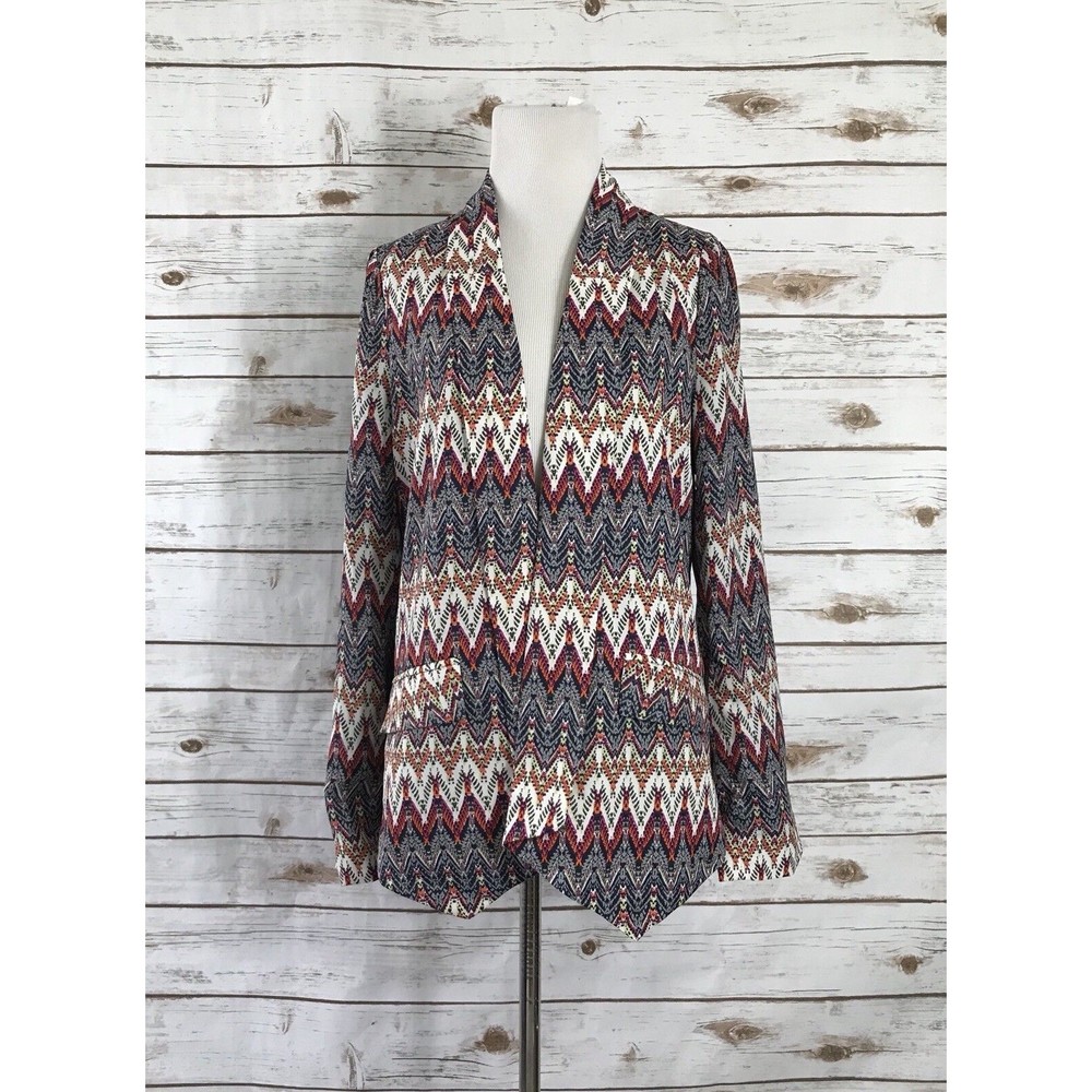 Skies Are Blue Cardigan Jacket‎ Tribal Boho Print Asymmetrical Hem S artsy